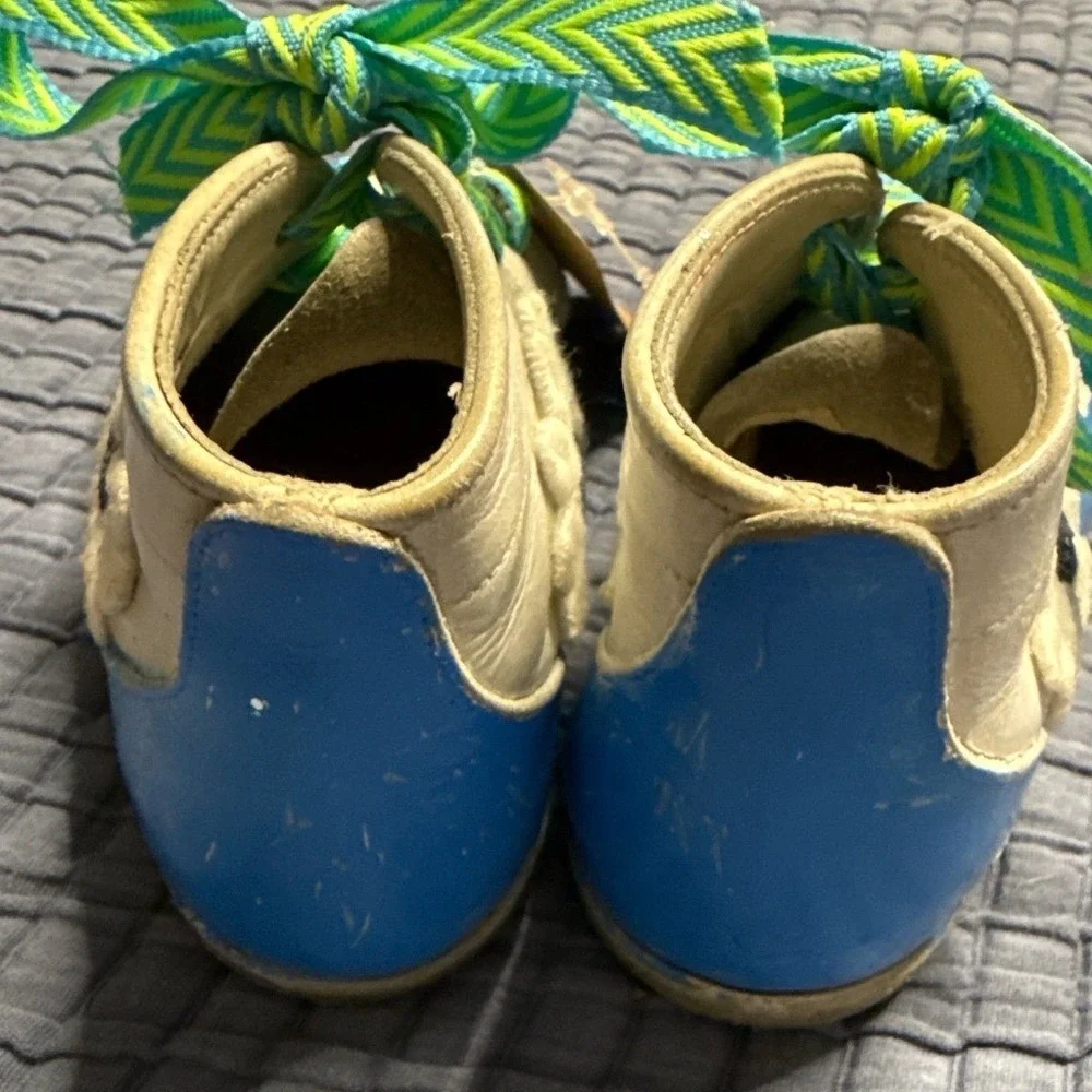 Vintage 1970s Child Life Floral Leather Toddler Boots Blue Daisy Cottagecore Sz4